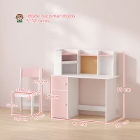 AIYAPLAY Secretária Infantil com Cadeira, Suporte Ajustável para Tablet, Porta-lápis, Quadro de Cortiça, Estantes e Armários, Rosa(m-3)