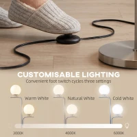 HOMCOM LED Floor Lamp, Modern Standing Lamp with 3 Colour Temperatures, Globe Glass Shades and Foot Switch, Silver Tone(m-5)