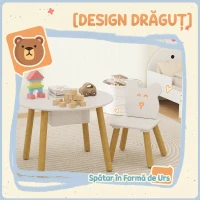 AIYAPLAY Set cu masă și 2 scaune pentru copii, spătar ursuleț, măsuță cu spațiu de depozitare, alb(m-4)
