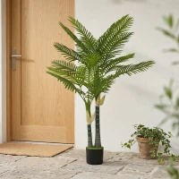 HOMCOM Artificial Palm Tree with 16 PEVA Leaves, 150cm Decorative Artificial Plant with Pot and Moss Effect, Green(m-7)