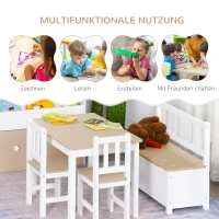 HOMCOM 4-delige kinderzitgroep kindertafel kinderstoel kinderbank kindermeubel naturel(m-4)