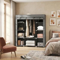 HOMCOM Clothes Storage Organiser with Hanging Rail, Shelves, Portable Wardrobe, Foldable Fabric Wardrobe, Dark Grey(m-8)