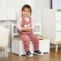 HOMCOM Cassapanca per Bambini 2-5 Anni, 2 in 1 Panca Contenitore in Legno con Schienale e Pistone per Chiusura Sicura, Capacità 40 kg, 60x30x50cm, Bianco e Color Legno(m-2)