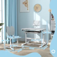 AIYAPLAY Height Adjustable Kids Desk and Chair Set, School Study Writing, Reading Table Chair Set w/ Tilted Desktop, Grey(m-3)
