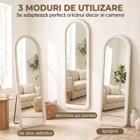 HOMCOM Oglindă  de Podea 160x60 cm, cu Arcadă, Ramă din Flanelă, Alb Crem(m-6)