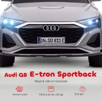 AIYAPLAY Mașină electrică pentru copii sub licență Audi Q8 e-tron Sportback 12V, telecomandă, faruri, muzică, claxon, 3-4 ani, Gri(m-8)