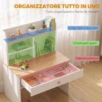 AIYAPLAY Scrivania per Bambini con Ripiani, Cassetto, Tavolo per Bambini 3-8 Anni, in Legno per Cameretta, Bianco(m-4)