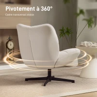HOMCOM Fauteuil de salon pivotant, chaise rembourrée en chenille sans accoudoirs, assise et dossier larges, 70x80x82cm, crème(m-8)