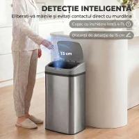 HOMCOM Coș de gunoi cu senzor 48L, închidere lentă, suprafață antiamprentă, din inox, argintiu(m-4)