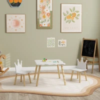 AIYAPLAY Set Tavolo e 2 Sedie per Bambini con Schienale a Corona, Età 3-6 Anni, Bianco(m-10)