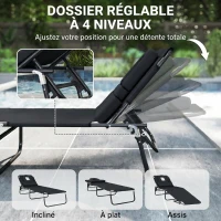 HOMCOM Transat de Jardin Chaise Longue Pliante Bain de Soleil pour Lecture Noir(m-5)