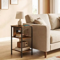 HOMCOM Beistelltisch mit Ladestation und 2 offenen Ablagen, Tigerholz-Optik(m-10)