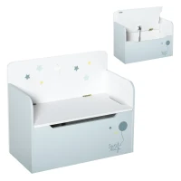 HOMCOM Panca Contenitore con Schienale in Legno per Bambini da 3-6 Anni, 60x30x50 cm, Azzurro(m-11)