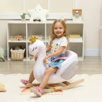 AIYAPLAY Schommeldier, zwaan-schommel met slaapliedje, zachte vulling, houten frame, voor kinderen 1,5-3 jaar, 65x40x68 cm, Wit(m-2)