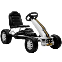 AIYAPLAY Kart a Pedais para Crianças +3 Anos com Assento Ajustável, Volante, Travão de Mão, Estrutura em Alumínio e Aço, 30 kg, Branco(m-1)