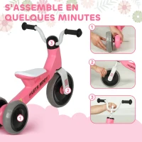 AIYAPLAY Draisienne bébé 1-3 ans jusqu'à 20 kg, vélo enfants sans pédale, 3 roues silencieuses, 69 x 40 x 49 cm, rose(m-8)