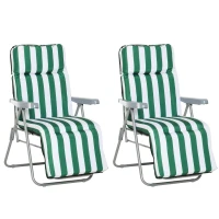 Outsunny 2 Tumbonas de Jardín de Acero con Cojín Acolchado Respaldo Ajustable y Reposapiés 60x75x66-102 cm Rayas Verde(m-11)