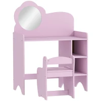 AIYAPLAY Tocador Infantil con Taburete y Espejo en Forma de Flor con Estantes Abiertos para Niños y Niñas de 3-8 Años Morado(m-11)