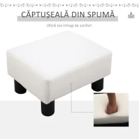 HOMCOM Taburet dreptunghiular tapițat cu piele ecologică albă, ideal pentru living și hol, 40x30x24 cm(m-5)