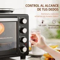 HOMCOM Horno Eléctrico de Sobremesa 28L 2600W con Placas Calentadoras Temperatura Ajustable Temporizador Bandeja Negro(m-6)
