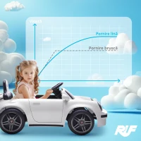 AIYAPLAY Mașină electrică pentru copii, vehicul electric 12V, telecomandă 2,4G, faruri, muzică, claxon, 103 x 55 x 44 cm, alb(m-9)