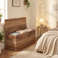 HOMCOM Coffre de rangement, banc de rangement avec couvercle rabattable et charnières de sécurité, 100 x 40 x 40 cm, marron(m-9)