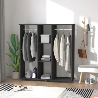 HOMCOM Open Wardrobe Double Mobile Storage Shelves Organizer W/6 Wheels-Black(m-7)