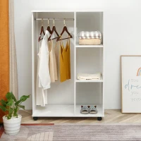 HOMCOM Open Wardrobe on Wheels, Bedroom Wardrobe with Clothes Hanging Rail, 3 Storage Shelves, Mobile Garment Rack for Cloakroom, Hallway, White(m-7)