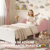 AIYAPLAY Cama Infantil 70x140 cm Montessori con Barandillas Altas Tema Algodón de Azúcar para Niños y Niñas de 3-6 Años Rosa(m-4)