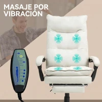 Vinsetto Silla de Escritorio con Masaje Altura Ajustable Respaldo Reclinable Reposapiés Giratoria 360° Crema(m-7)