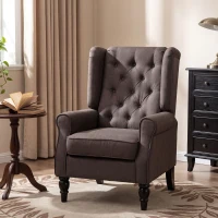 Fabric Tufted Club Accent Sofa Chair Home Décor with Extra Wide Seat, Wooden Legs, Brown(m-8)
