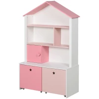HOMCOM Estantería de Madera Infantil Librería para Niños con 4 Compartimentos 1 Puerta y 2 Cajones Extraíbles con Ruedas para Libros Juguetes 80x34x130 cm Rosa y Blanco(m-12)