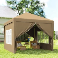 Outsunny 3x3(m) Pop-Up Gazebo, with Curtain Walls and Windows, Khaki(m-9)