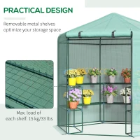 Outsunny Hexagon Walk In Greenhouse with Shelves, Outdoor Green House Grow House with Waterproof PE Cover and Roll-up Door, 228 x 196 x 215 cm, Green(m-7)