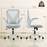 HOMCOM Chaise bureau ergonomique, fauteuil de bureau maille, dossier rabattable, accoudoirs relevables, 73x62x101-111cm, gris(m-3)