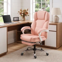 HOMCOM Cadeira de Escritório Ergonómica, Poltrona de Escritório Reclinável em Couro Sintético Adequado para Animais, Altura Regulável, Rosa(m-5)