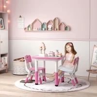 AIYAPLAY Height Adjustable Toddler Table and Chair Set, 3-Piece Children Activity Table w/ 2 Chairs for Playroom, Bedroom - Pink(m-2)