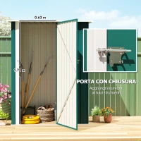 Outsunny Capanno Porta Attrezzi in Metallo con Tetto Inclinato e Porta Bloccabile, 142x86x189 cm, Verde(m-4)