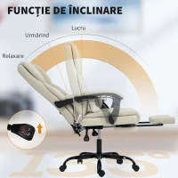 HOMCOM Scaun de birou reclinabil din piele ecologică, cu suport pentru picioare și roți, 65x67x111-119 cm, bej(m-7)