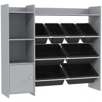 AIYAPLAY Toy Storage Unit with 8 Removable Bins, Storage Shelves, Cabinet, Grey(m-1)
