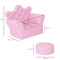 HOMCOM Set Poltrona per Bambini con Poggiapiedi e Bottoni Brillanti, Struttura in Legno con Imbottitura, Rivestimento plastica Rosa(m-3)