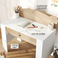 AIYAPLAY Set birou pentru copii cu sertar și scaun cu spătar ursuleț, 3-8 ani, culoare lemn(m-9)
