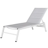 Outsunny Bain de Soleil en Aluminium Léger, Dossier Réglable 6 Positions, Rembourrage Intégré, 64x181x90cm, Gris Clair(m-16)