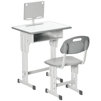 HOMCOM Banco Scuola con Sedia ad Altezza Regolabile e Luce per Bambini 6-12 Anni, Acciaio e MDF, Grigio(m-1)