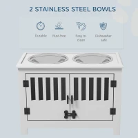 PawHut Raised Dog Bowls, Pet Feeding Station, with Storage, Food and Water Bowls, for Large Dogs - White(m-4)