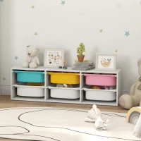 AIYAPLAY Raft pentru Jucării din Lemn cu 6 Recipiente Detașabile din Plastic, Multicolor(m-10)