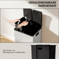 HOMCOM 2 x 28 L Doppelmülleimer, Pedalöffnung, leicht zu reinigen, Edelstahl, Kunststoff, Silber(m-7)
