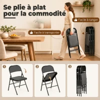 HOMCOM Lot de 4 chaises pliantes chaises de salle à manger portables cadre en acier 45 x 46 x 78 cm noir(m-6)