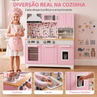 AIYAPLAY Cozinha de Madeira com Acessórios em Aço Inoxidável, Máquina de Café, Máquina de Gelo, Lava-loiça e Fogão Rosa(m-4)