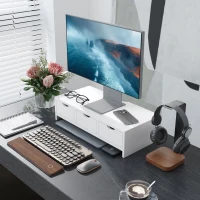 HOMCOM Ridicător monitor, Suport pentru birou cu 3 sertare pentru PC/Laptop 51x24x13 cm Alb(m-6)